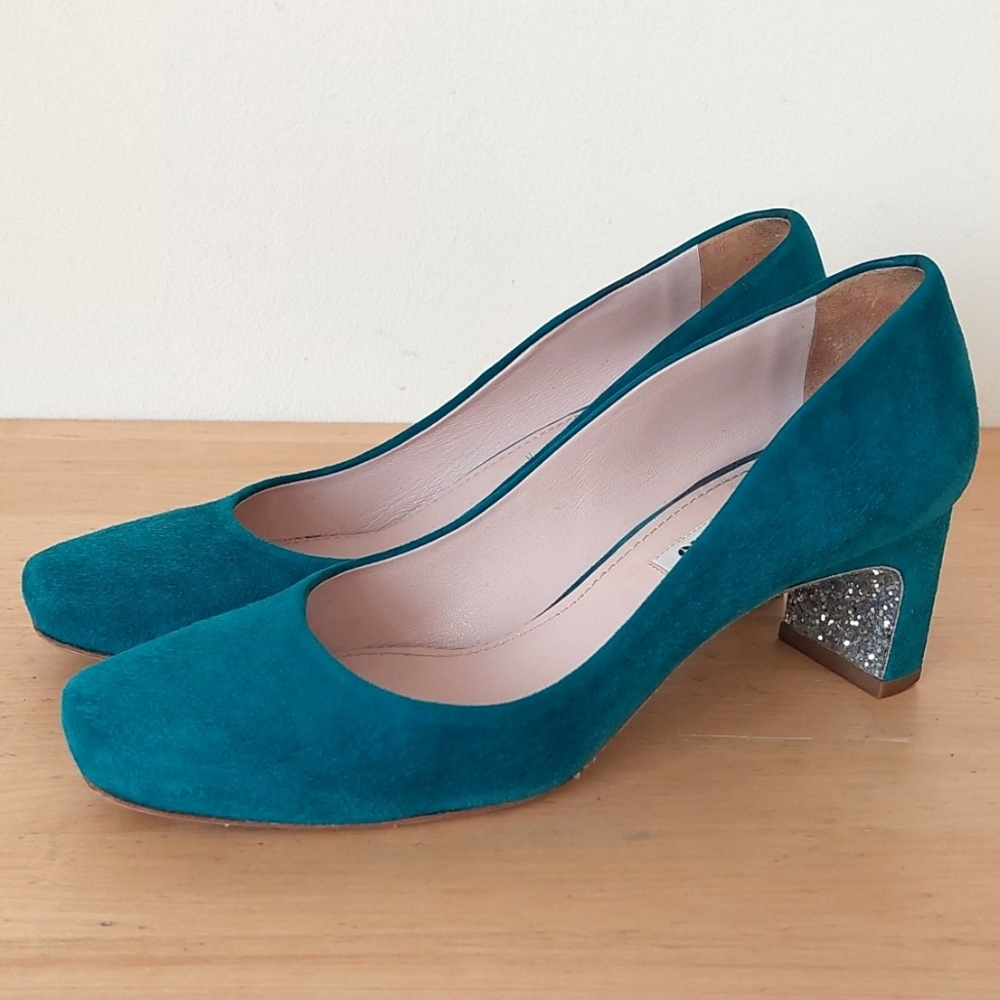 Miu Miu Green Suede Glittering Sole Heels